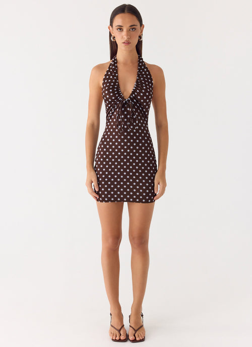 Ask You Twice Mini Dress - Chocolate Blue Dot
