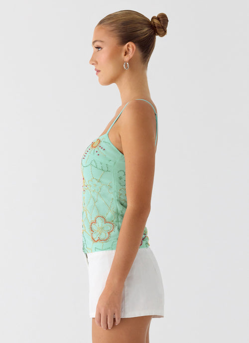 Be Alright Beaded Top - Turquoise
