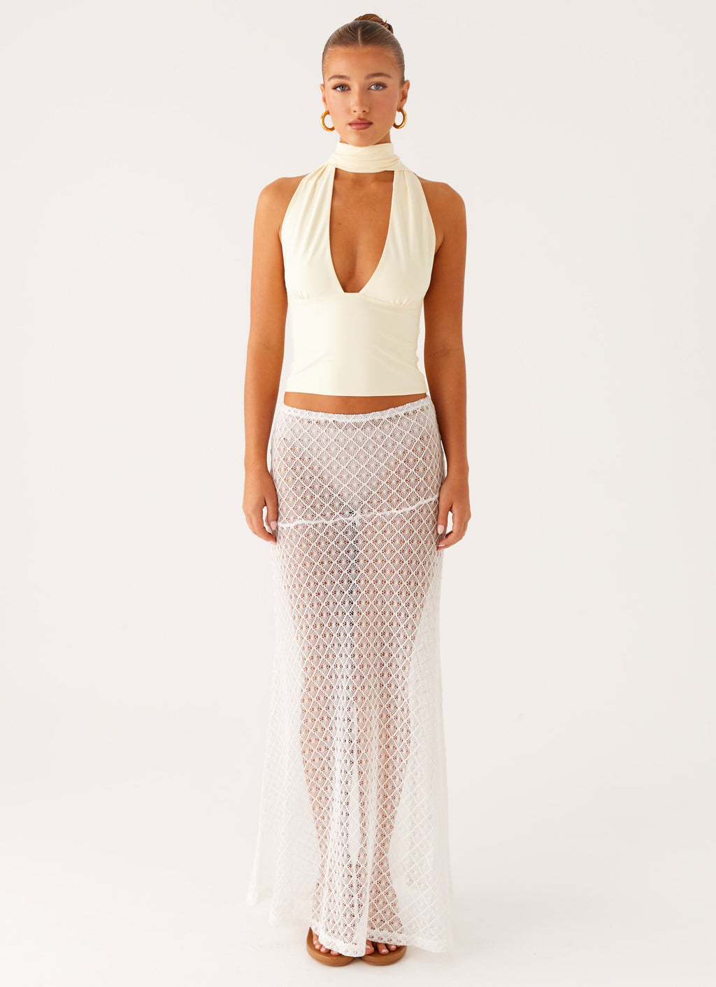 Milos Scarf Halter Neck Top - Yellow