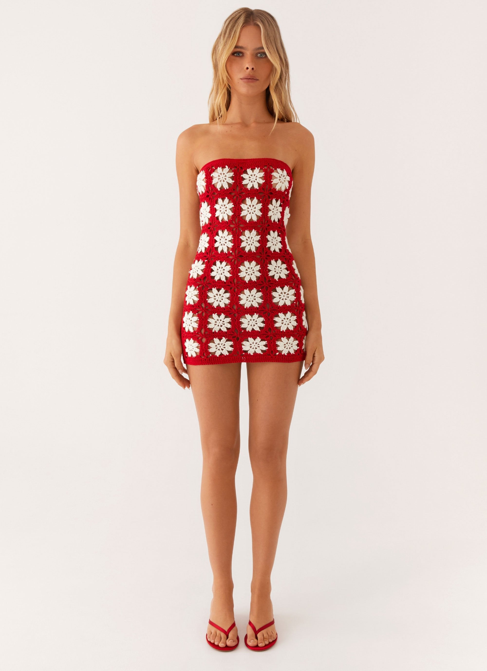 Sabrina Crochet Mini Dress - Red