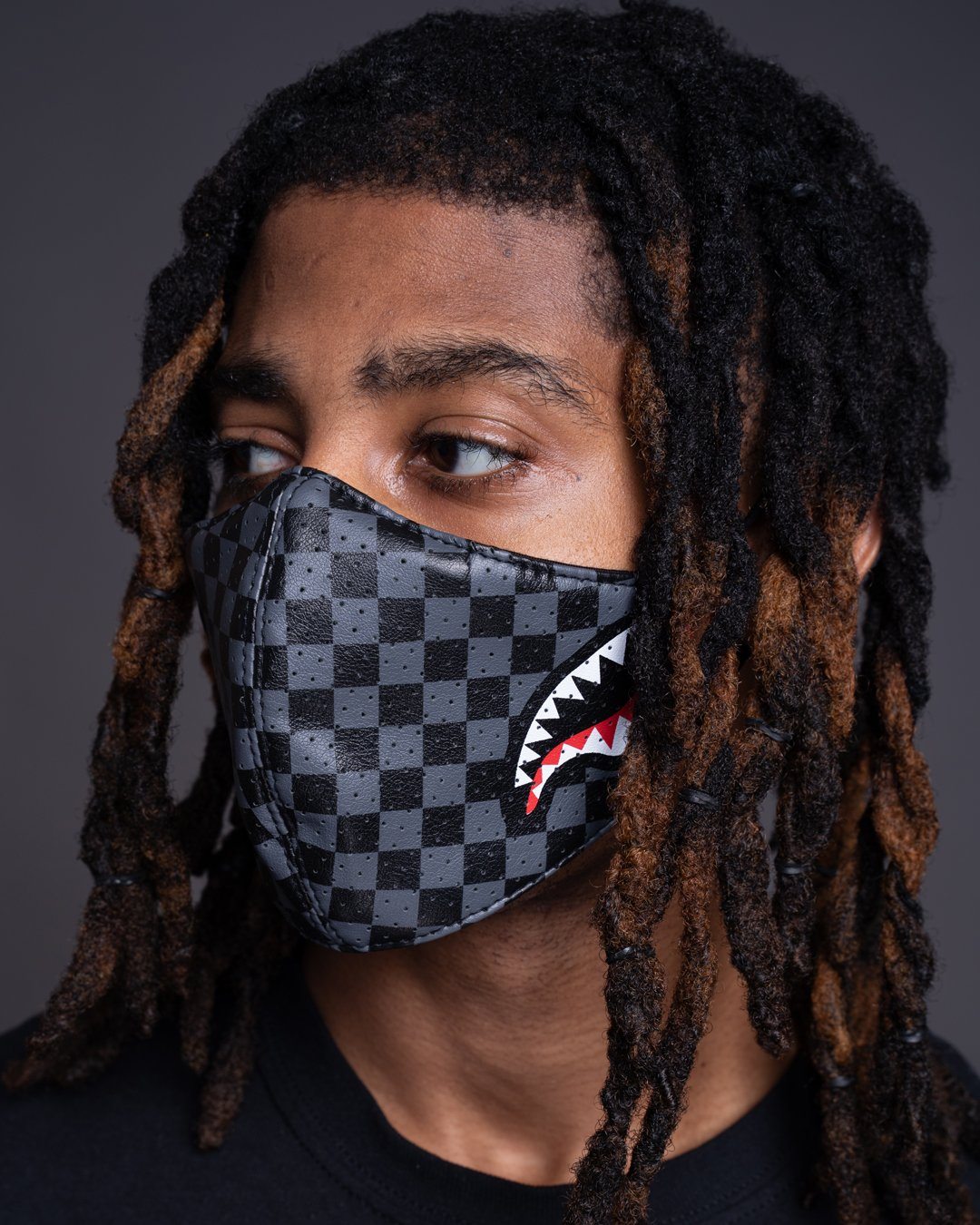 SHARKS IN PARIS (GRAY) VEGAN LEATHER FACE MASK