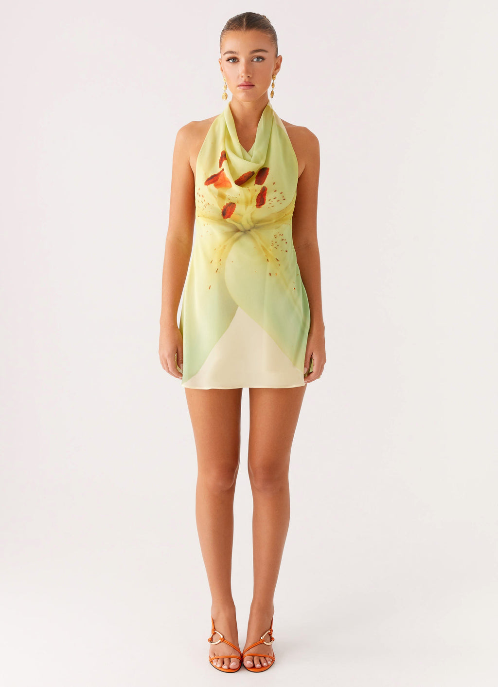 Zofia Cowl Neck Mini Dress - Green Floral